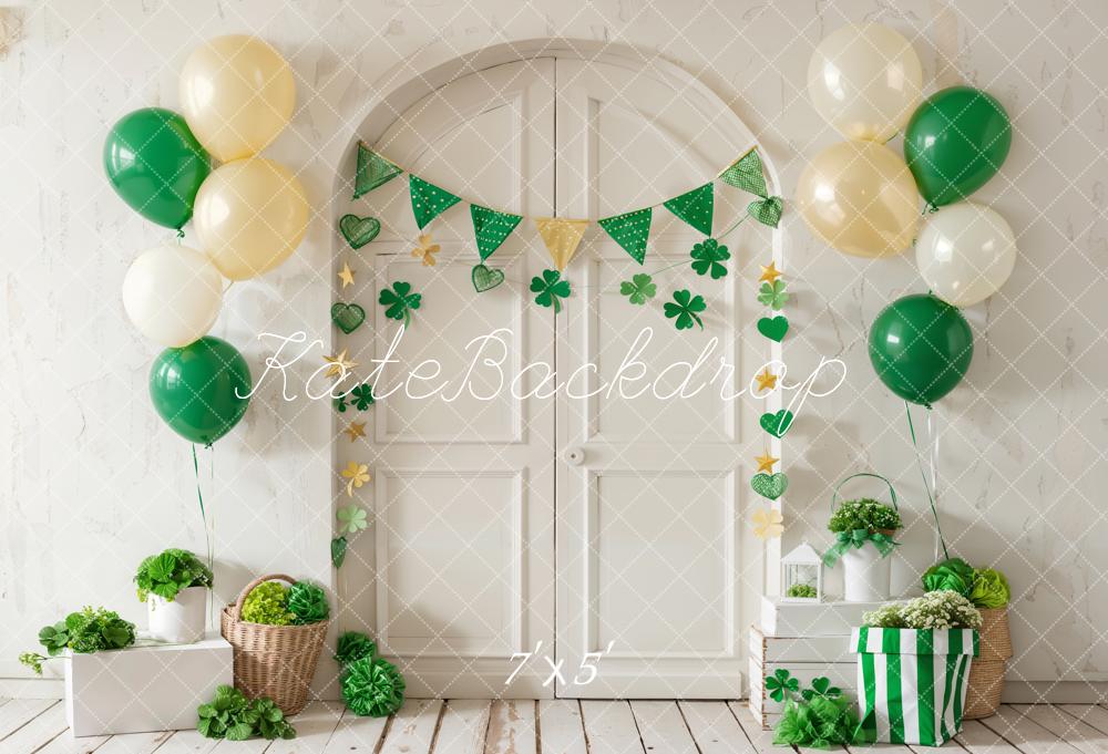 Kate St. Patrick’s Day Clover Green White Balloon Flag Arch Wall Backdrop Designed by Emetselch
