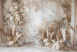 Kate Boho Abstract Art Flower Reed Light Grey Wall Printed Portrait Headshot Backdrop Designed by Emetselch