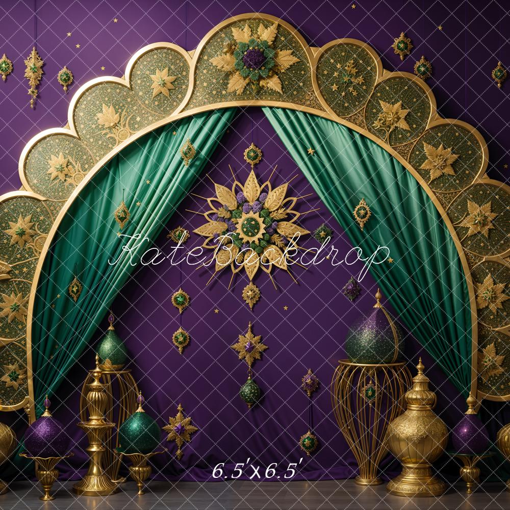 Kate Golden Crescent Arch and Green Curtain Backdrop Backdrop Designed by Emetselch