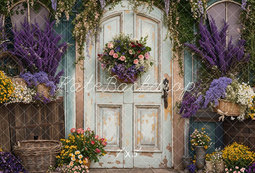 Kate Spring Purple Lavender Flower Arched Wooden Door Backdrop Designed by Emetselch