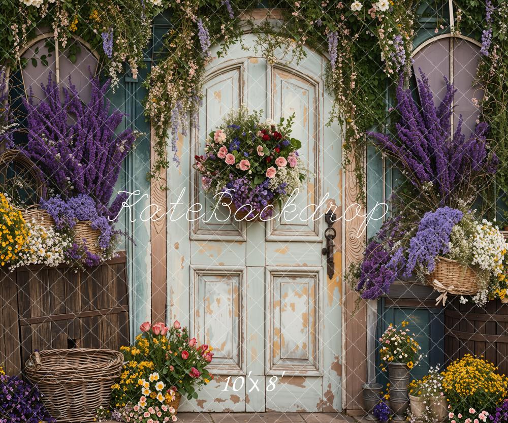 Kate Spring Purple Lavender Flower Arched Wooden Door Backdrop Designed by Emetselch