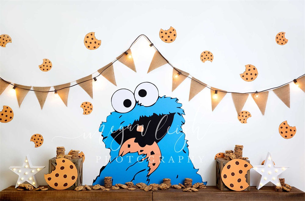 Kate Pet Blue Cartoon Cookie Monster Cake Smash Birthday Backdrop Designed by Megan Leigh Photography