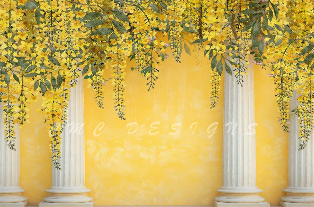 Kate Spring Yellow Plants White Pillars Wall Backdrop Designed by Candice Compton