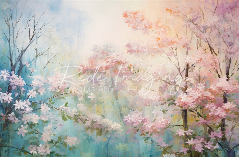 Kate Spring Fantasy Art Pink Soft Floral Forest Backdrop Designed by Lidia Redekopp