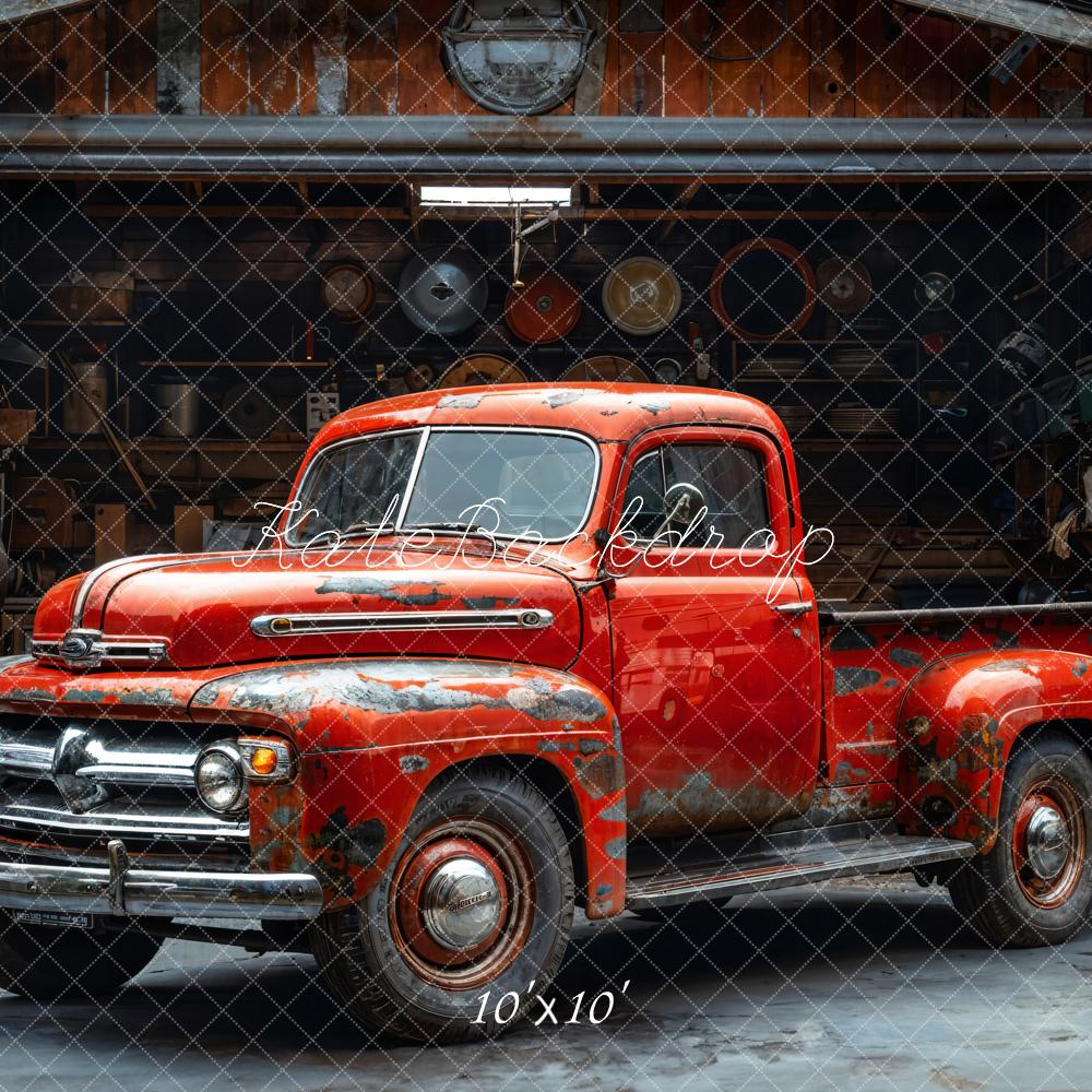 Kate Rusty Old Garage Red Truck Backdrop Designed by Emetselch