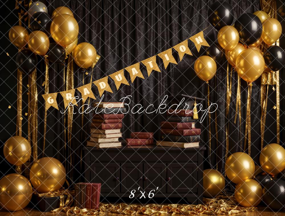 Kate Graduation/Back to School Book Black Curtain Golden Balloon Backdrop Designed by Emetselch
