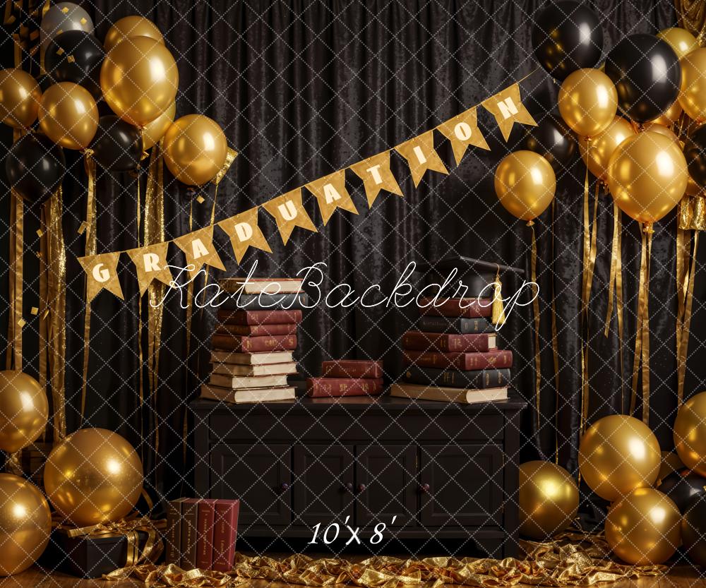 Kate Graduation/Back to School Book Black Curtain Golden Balloon Backdrop Designed by Emetselch