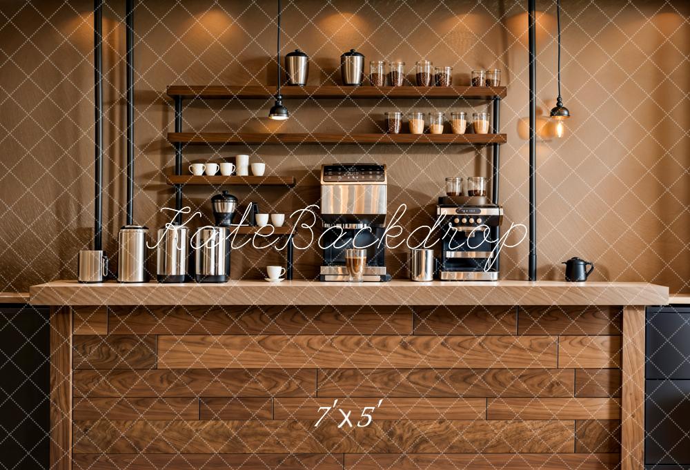 Kate Modern Elegant Brown Wood Grain Bar Counter Wall Backdrop Designed by Emetselch