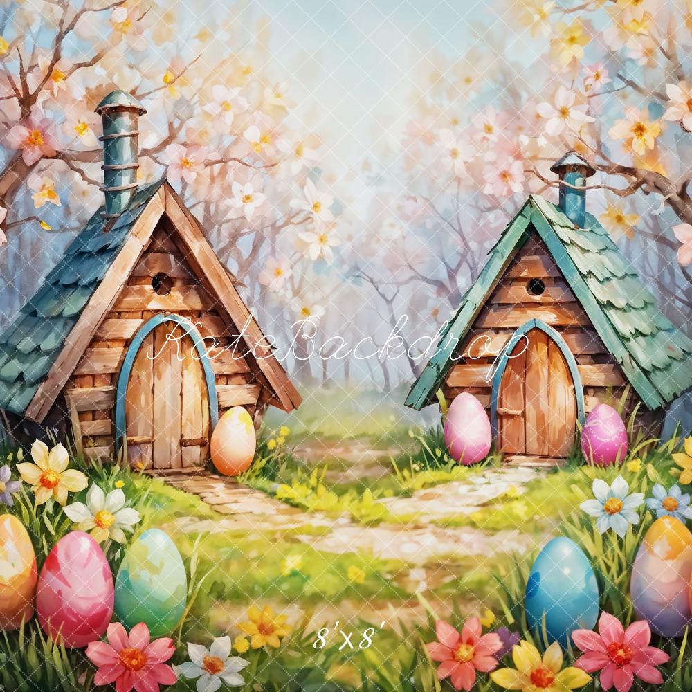 Kate Easter Egg Fine Art Colorful Flower Meadow Forest Green Cabin Backdrop Designed by Emetselch