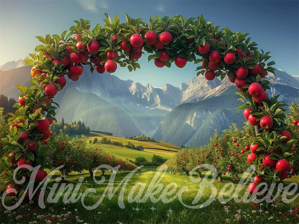 Kate Autumn Orchard Mountain Meadow Red Apple Arch Backdrop Designed by Mini MakeBelieve