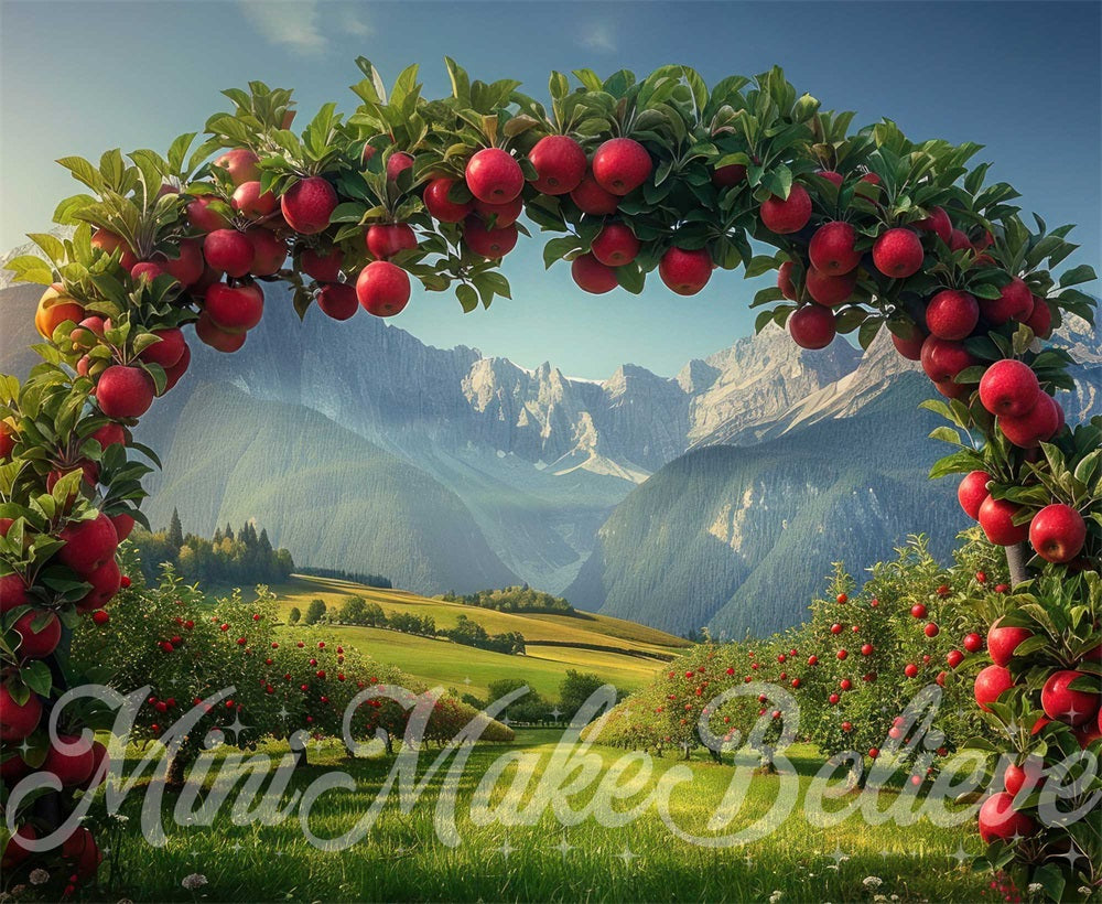 Kate Autumn Orchard Mountain Meadow Red Apple Arch Backdrop Designed by Mini MakeBelieve