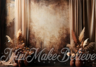 Donkere bruine Boho Pampas Bloemenverloopmuurachtergrond ontworpen door Mini MakeBelieve