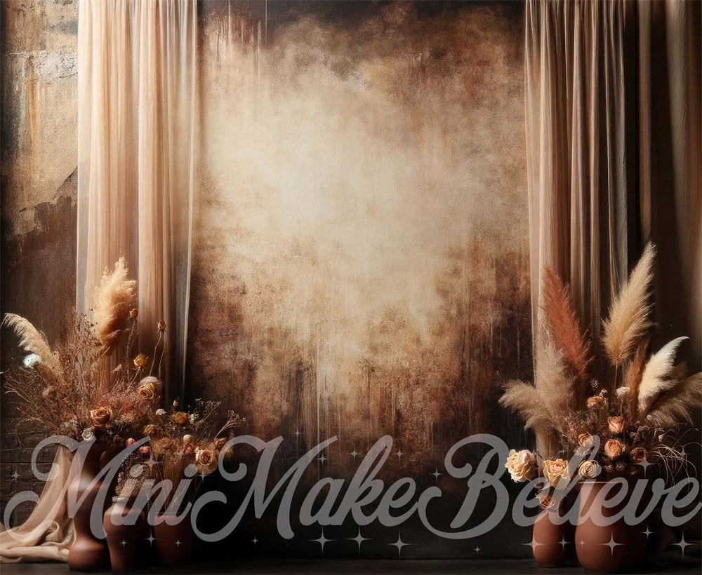 Kate Dark Brown Boho Pampas Floral Gradient Wall Backdrop Designed by Mini MakeBelieve