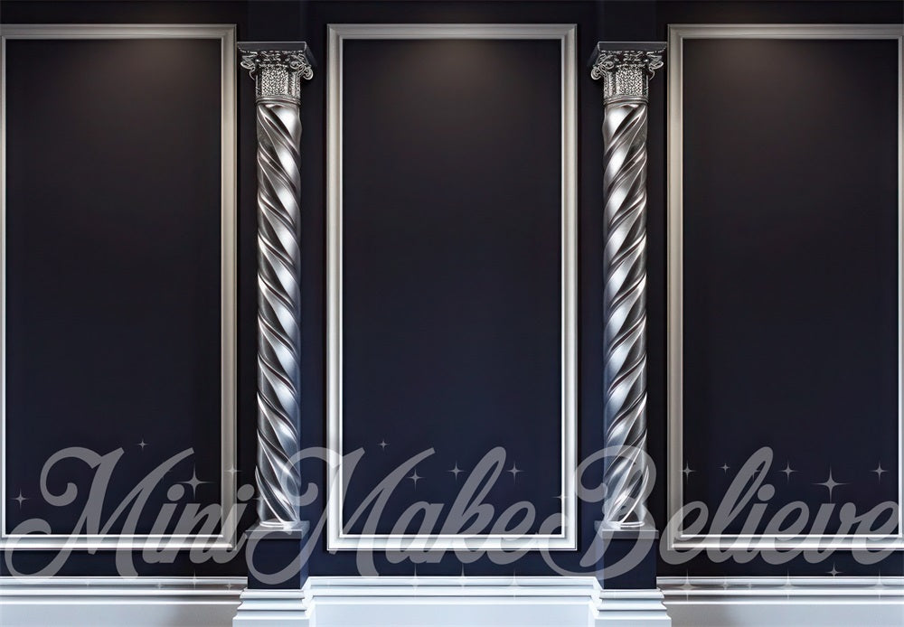 Kate Christmas Modern Silver Column Dark Black Wall Backdrop Designed by Mini MakeBelieve