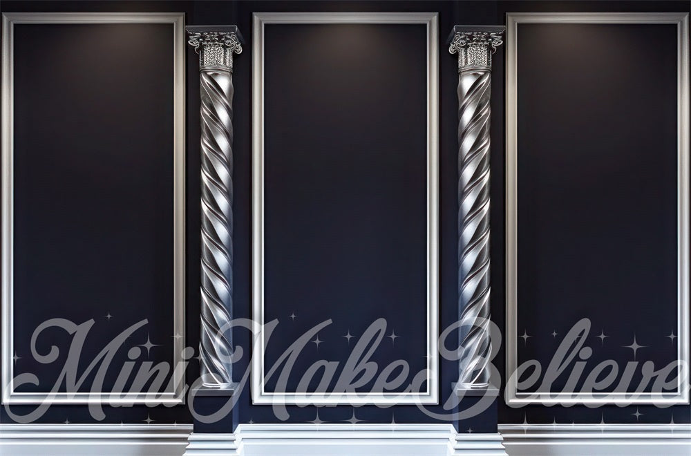 Kate Christmas Modern Silver Column Dark Black Wall Backdrop Designed by Mini MakeBelieve