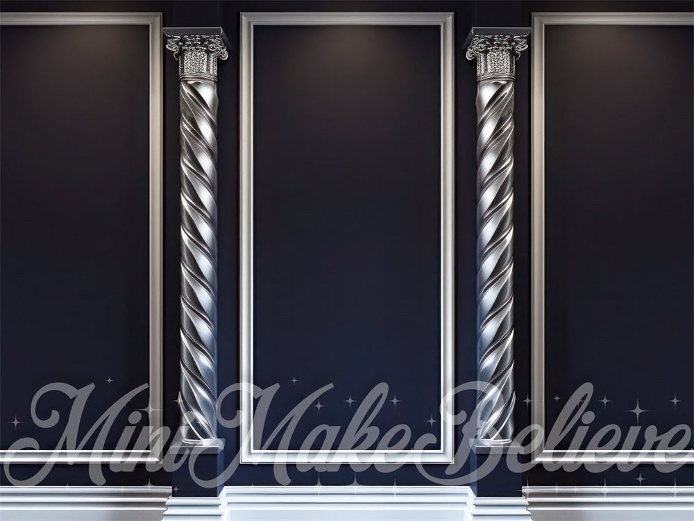 Kate Christmas Modern Silver Column Dark Black Wall Backdrop Designed by Mini MakeBelieve
