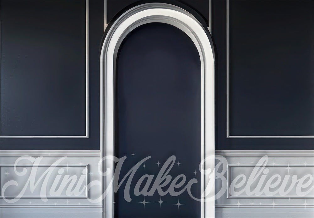 Kate Christmas Silver Stripe Dark Black Arched Wall Backdrop Designed by Mini MakeBelieve