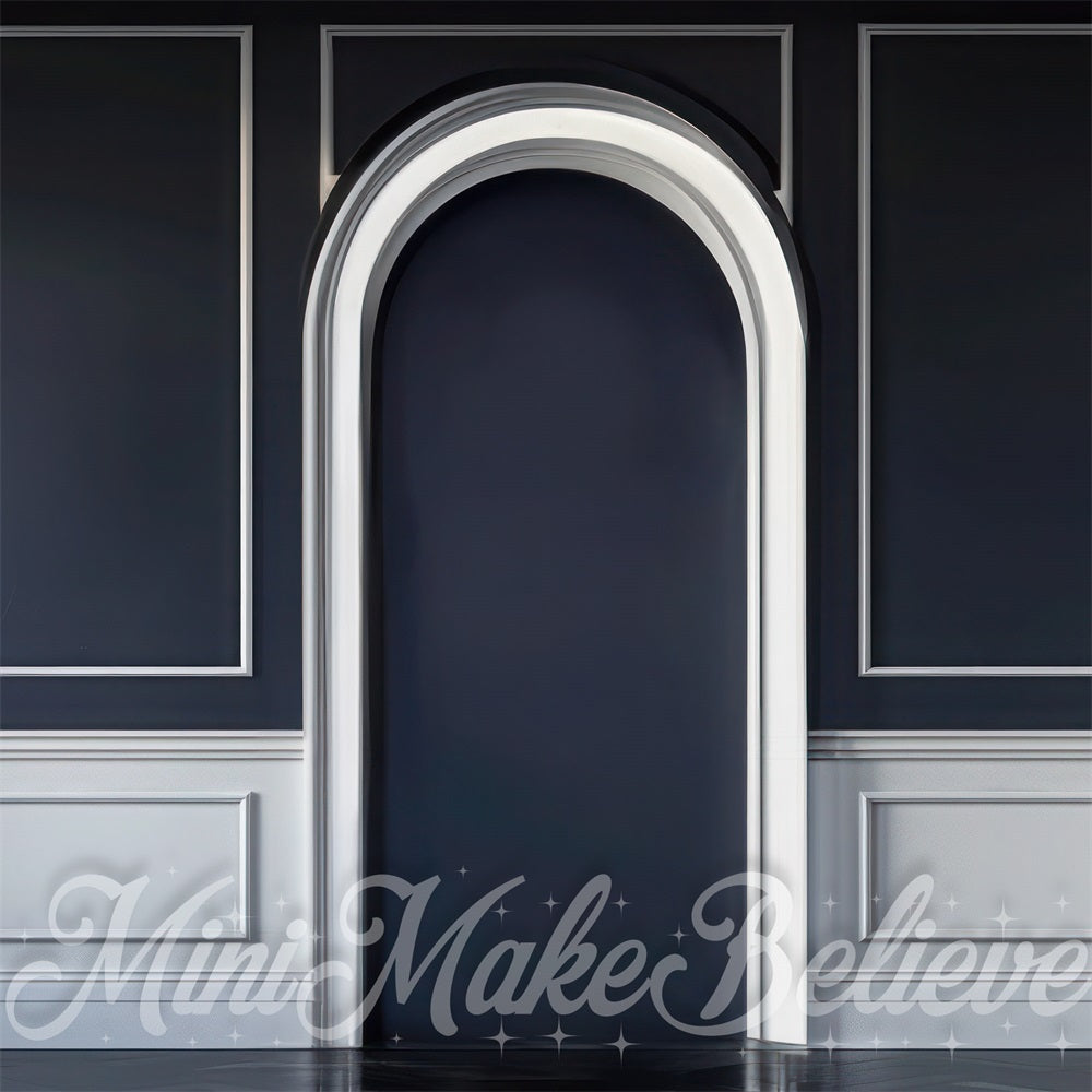 Kate Christmas Silver Stripe Dark Black Arched Wall Backdrop Designed by Mini MakeBelieve