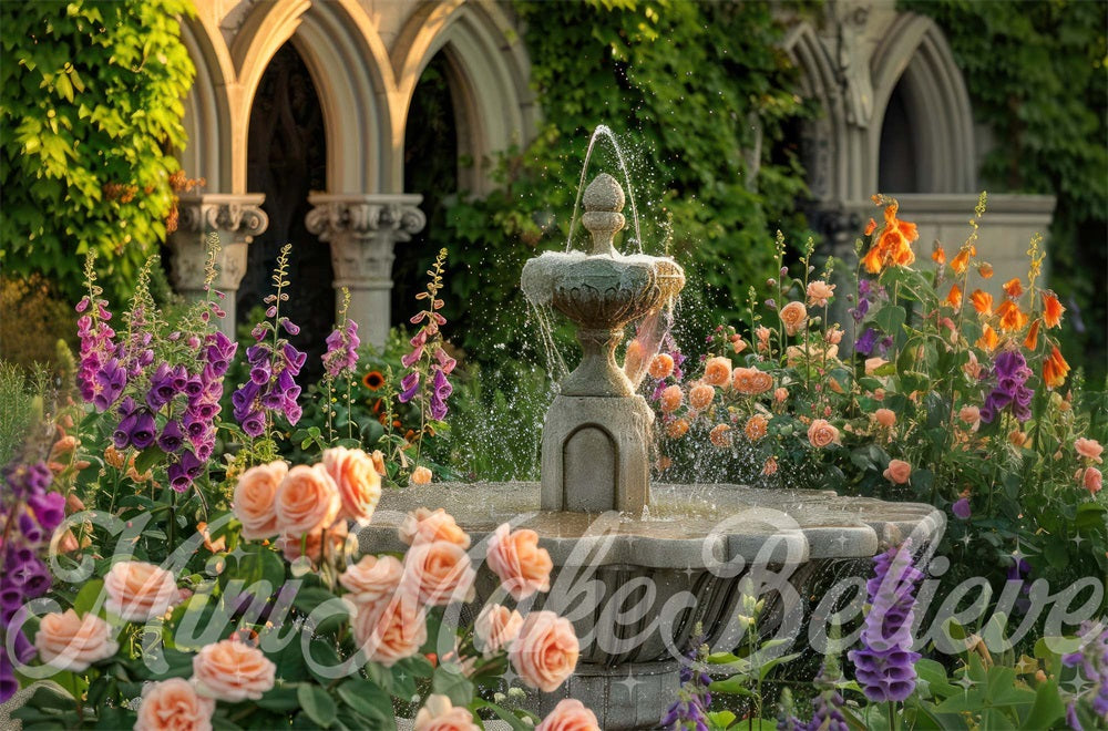 Kate Spring Green Plant Colorful Flower Arched Wall Fountain Garden Backdrop Designed by Mini MakeBelieve