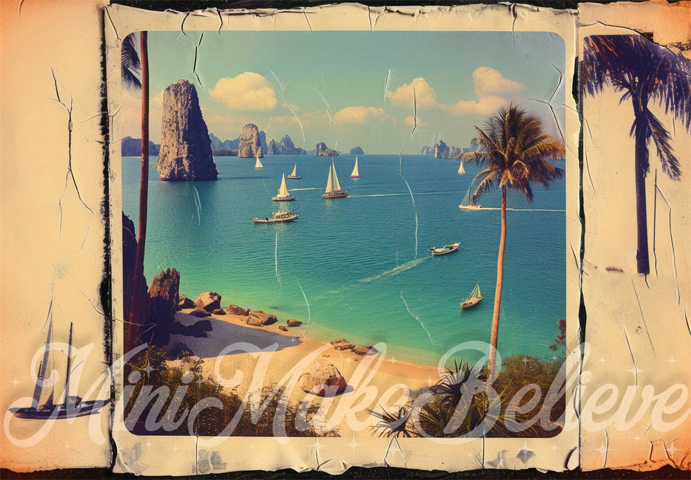 Kate 1950 Giant Vintage Island Sailboat Postcard Backdrop Designed by Mini MakeBelieve