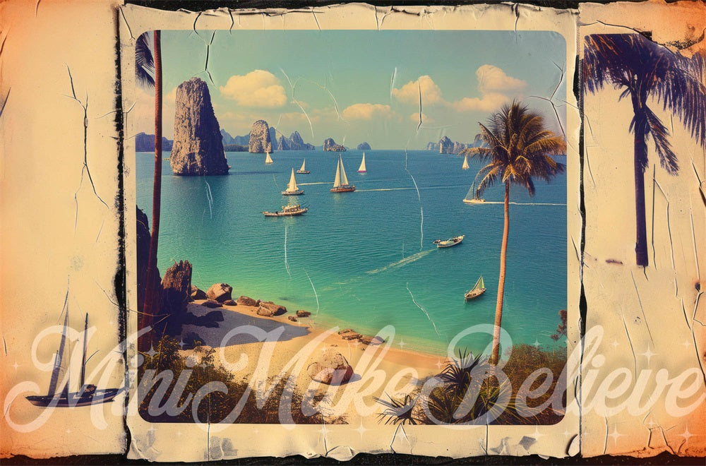 Kate 1950 Giant Vintage Island Sailboat Postcard Backdrop Designed by Mini MakeBelieve