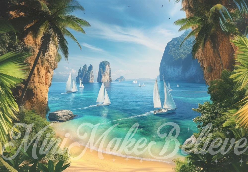 Kate Summer Giant Beach Island Sailboat Postcard Backdrop Designed by Mini MakeBelieve