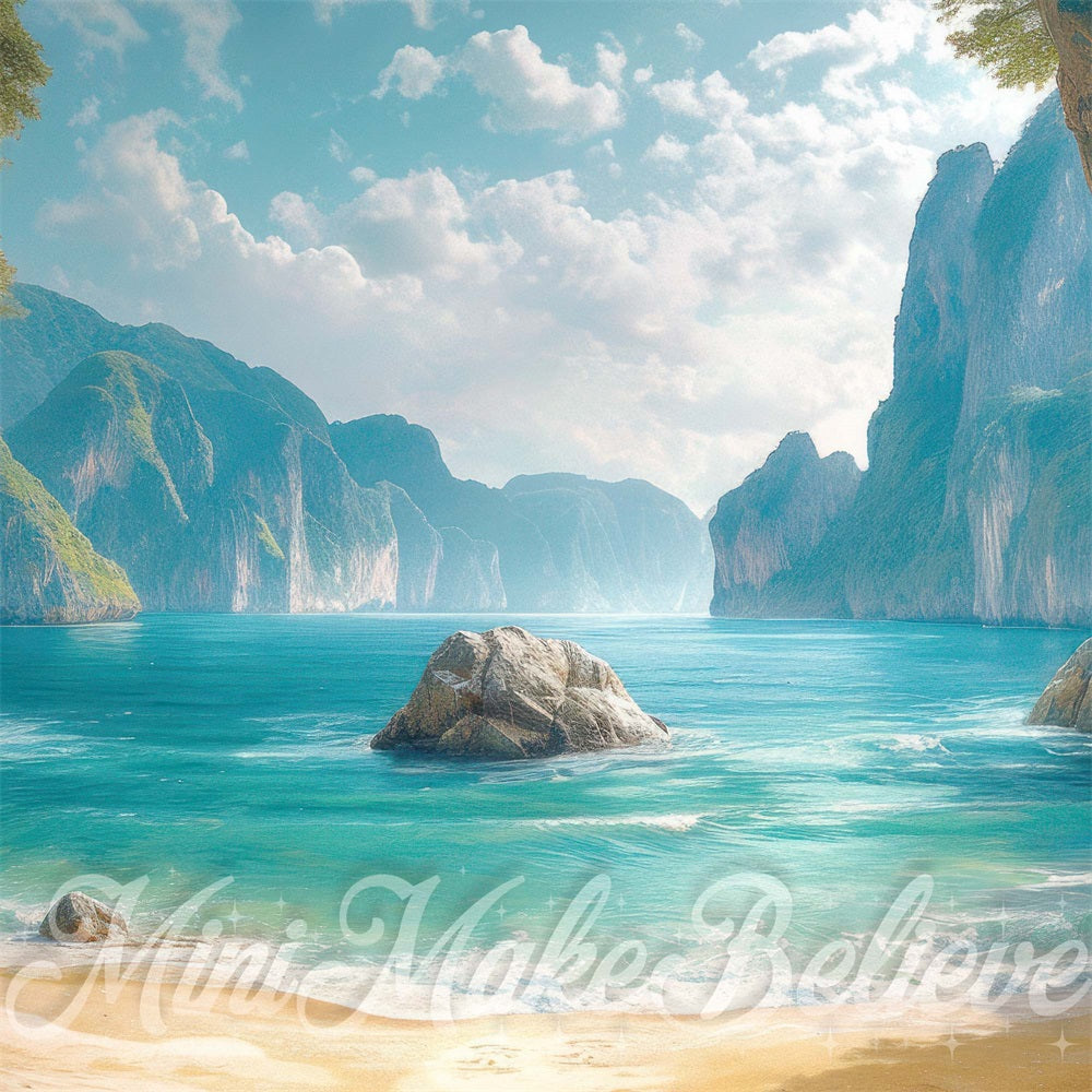 Kate Summer Sea Island Mountain White Cloud Mermaid Beach Backdrop Designed by Mini MakeBelieve