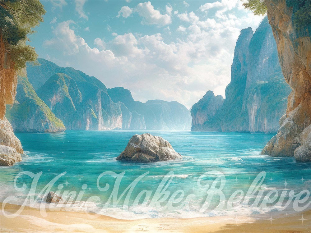 Kate Summer Sea Island Mountain White Cloud Mermaid Beach Backdrop Designed by Mini MakeBelieve