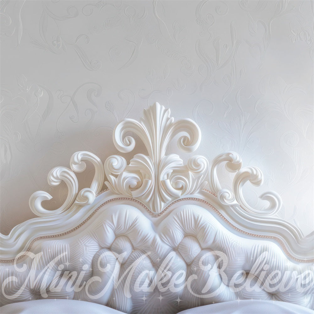 Kate Christmas Low Light White Vintage Sculpture Floral Headboard Backdrop Designed by Mini MakeBelieve