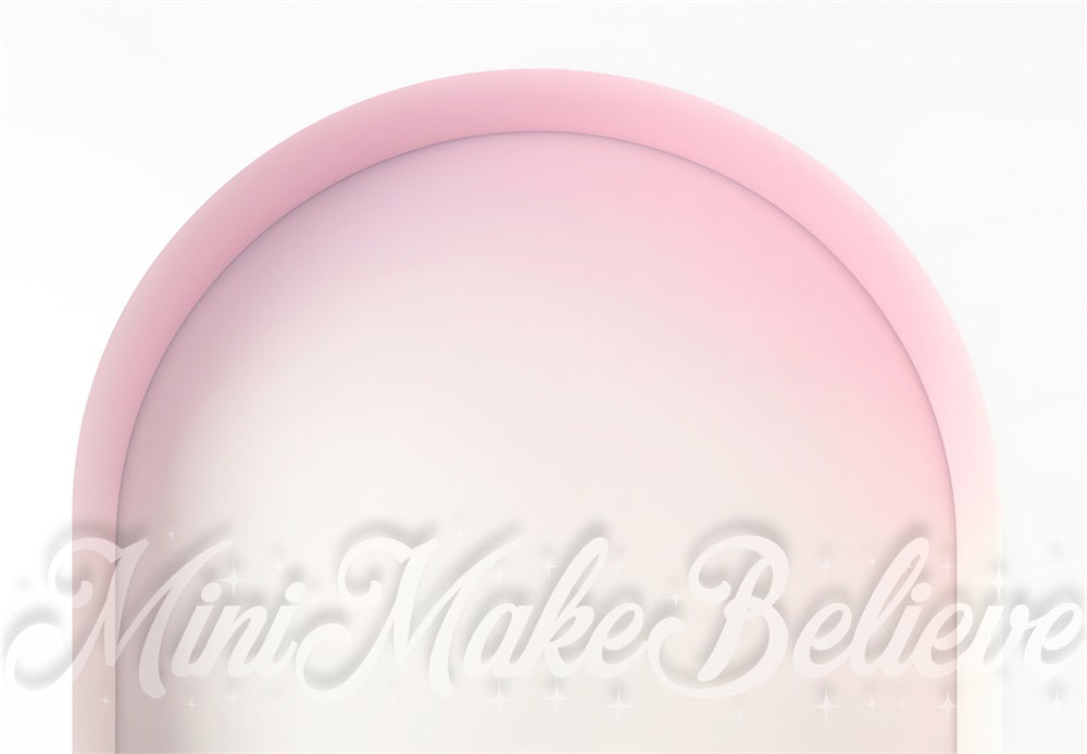 Fondo de pared arqueado en gradiente rosa y blanco diseñado por Mini MakeBelieve
