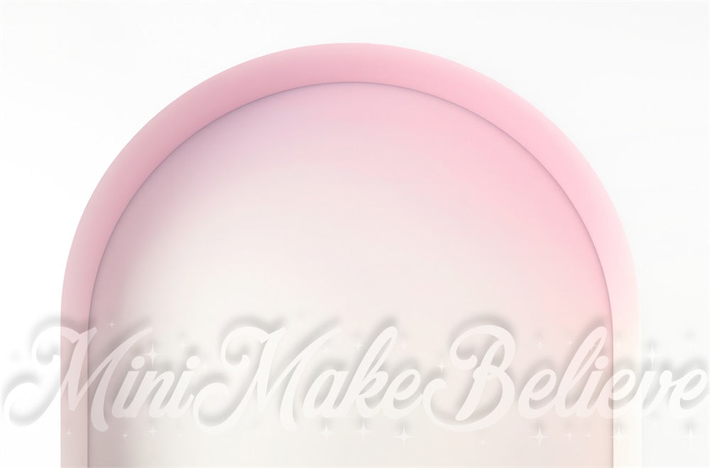 Fondo de pared arqueado en gradiente rosa y blanco diseñado por Mini MakeBelieve