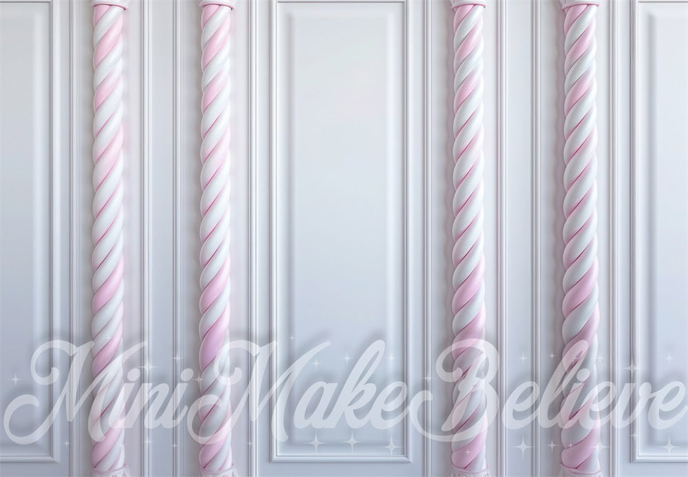 Kate Pink and White Candy Column White Striped Wall Backdrop Designed by Mini MakeBelieve