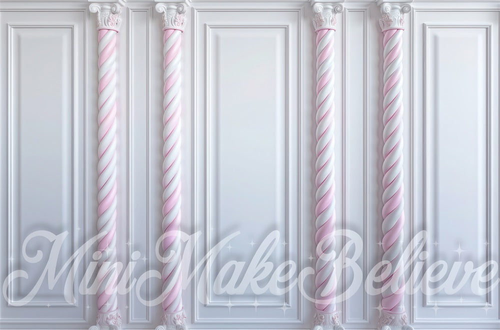 Kate Pink and White Candy Column White Striped Wall Backdrop Designed by Mini MakeBelieve