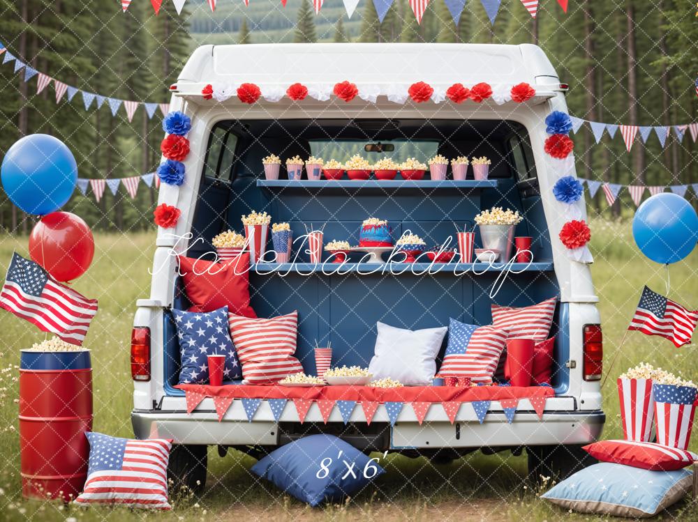 Kate Independence Day Red Blue Balloon Pillow Flag Popcorn Car Backdrop Designed by Emetselch