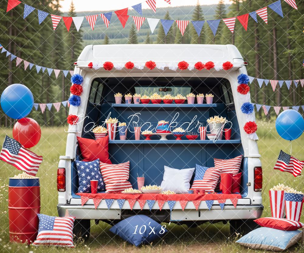 Kate Independence Day Red Blue Balloon Pillow Flag Popcorn Car Backdrop Designed by Emetselch