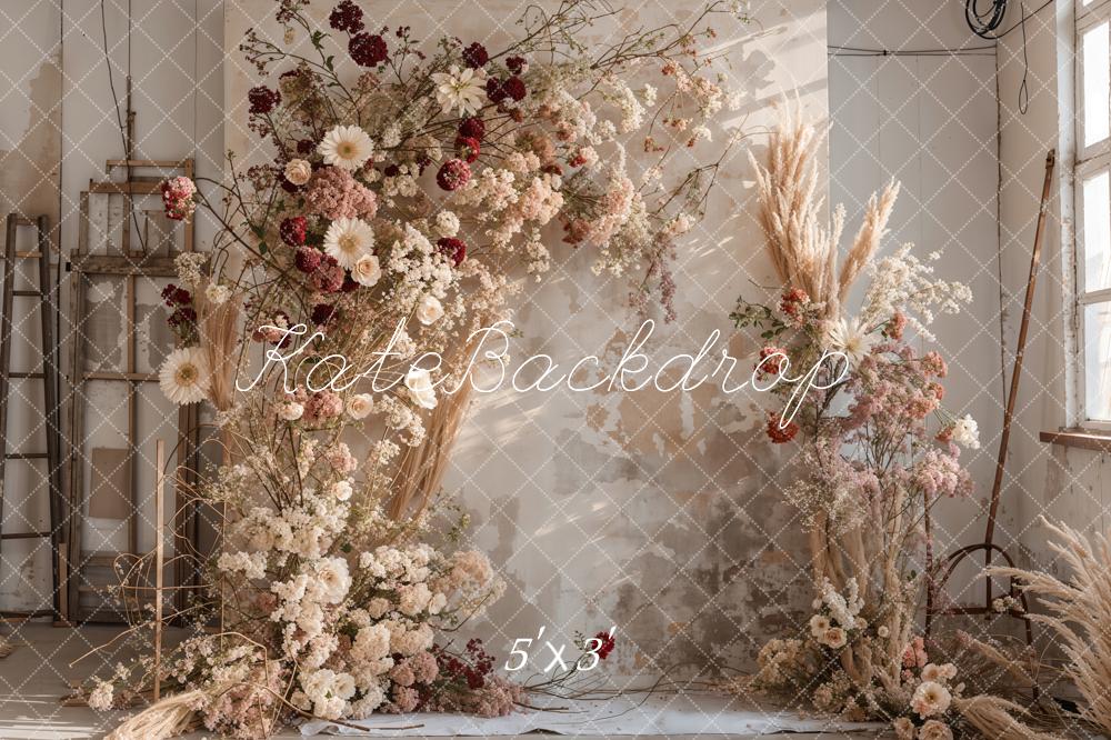 Kate Boho Indoor colorful Reed Flower Wood Wall Backdrop Designed by Emetselch