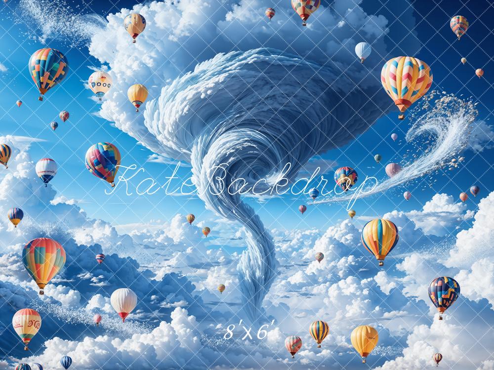 Kate Summer Fantasy Blue Cloud Tornado Colorful Hot Air Balloon Backdrop Designed by Chain Photography