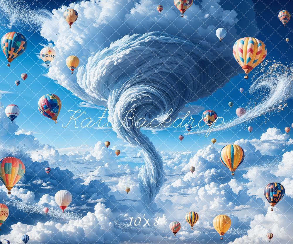 Kate Summer Fantasy Blue Cloud Tornado Colorful Hot Air Balloon Backdrop Designed by Chain Photography