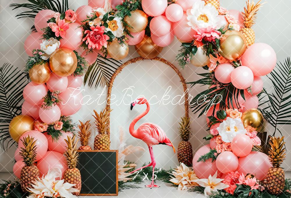 Kate Tropical Forest Pineapple Flamingo Pink Balloon Flower Arch Backdrop Designed by Emetselch