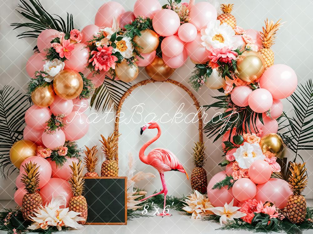Kate Tropical Forest Pineapple Flamingo Pink Balloon Flower Arch Backdrop Designed by Emetselch