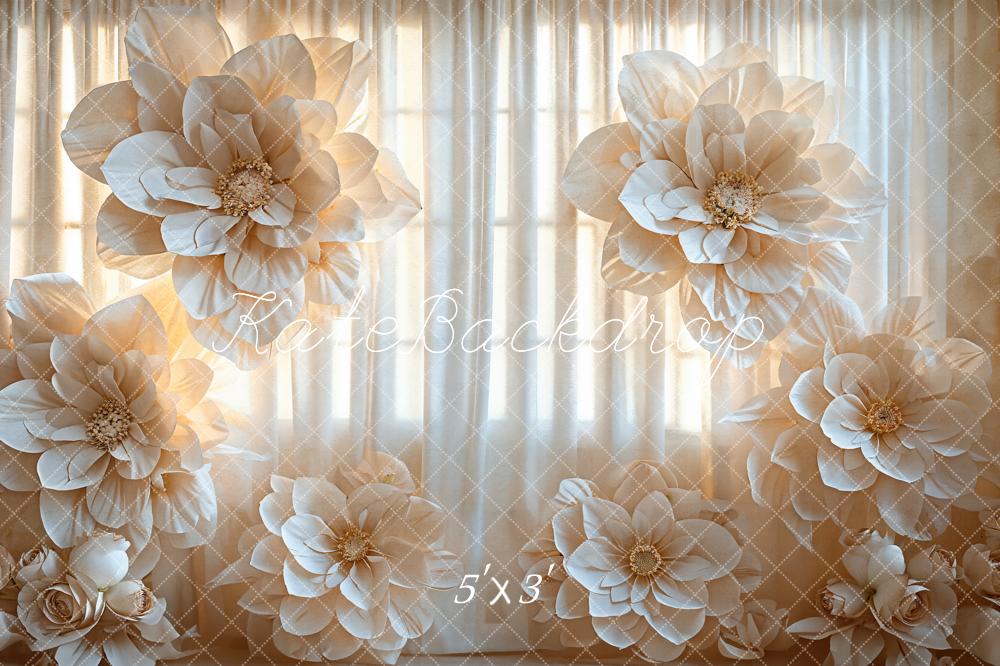 Kate Light Beige Big Blooming Flower Curtain Backdrop Designed by Emetselch