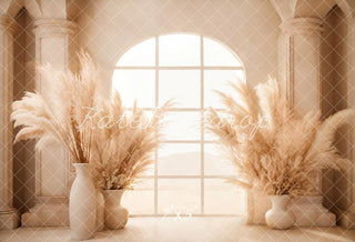 Kate Vintage Reed Boho Beige Column Arched Window Printed Backdrop Designed by Emetselch