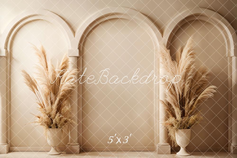 Kate Boho Beige Reed Arched Wall Backdrop Designed by Emetselch