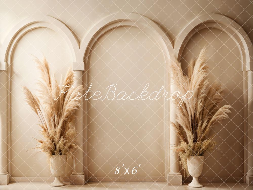 Kate Boho Beige Reed Arched Wall Backdrop Designed by Emetselch