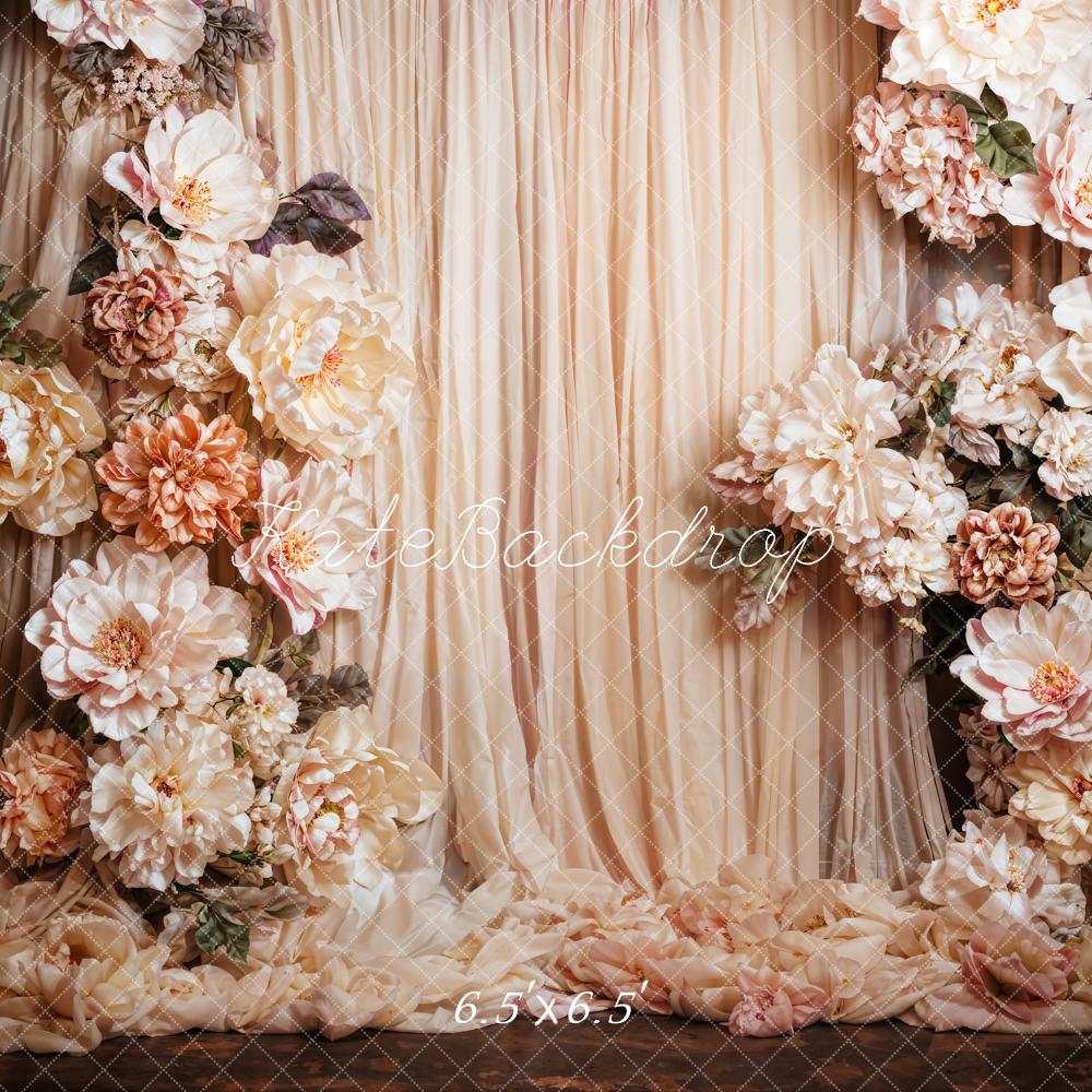 Kate Fine Art Colorful Blooming Flower Beige Curtain Backdrop Designed by Emetselch