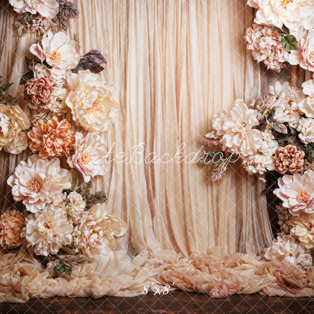 Kate Fine Art Colorful Blooming Flower Beige Curtain Backdrop Designed by Emetselch