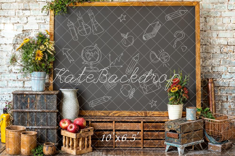 Kate Back to School Sunflower Apple Graffiti Blackboard Backdrop Designed by Emetselch