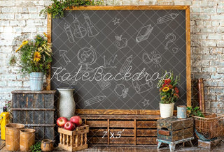 Kate Back to School Sunflower Apple Graffiti Blackboard Printed Backdrop Designed by Emetselch