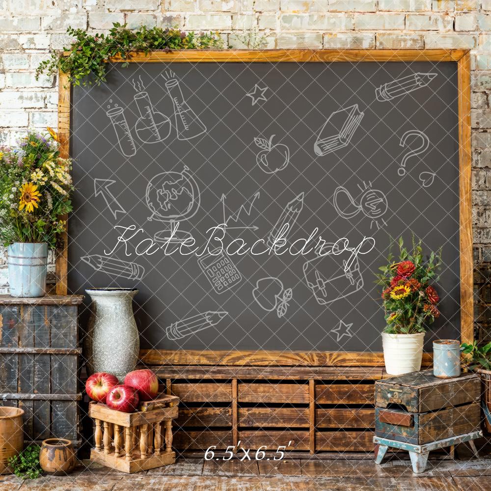 Kate Back to School Sunflower Apple Graffiti Blackboard Backdrop Designed by Emetselch