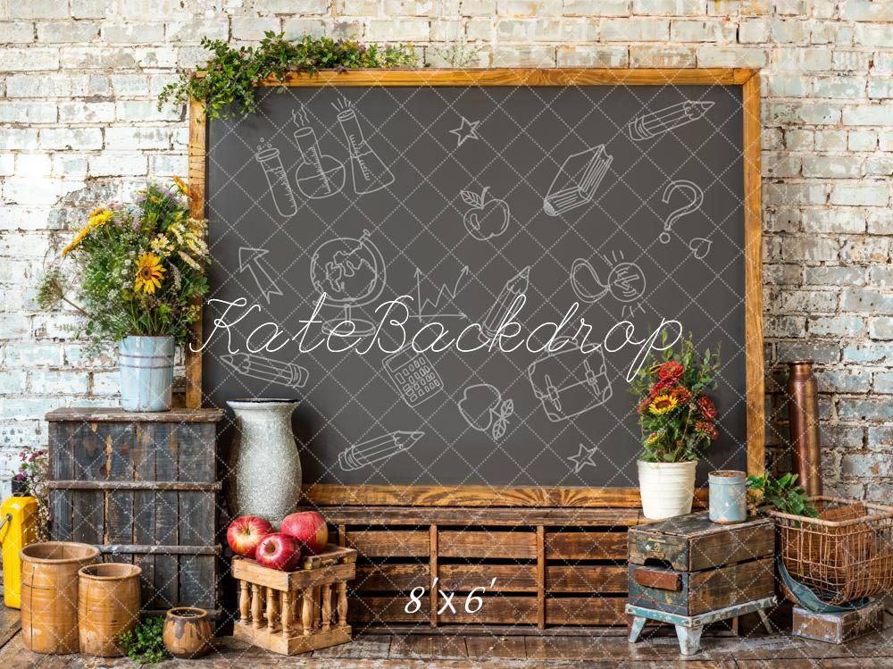 Kate Back to School Sunflower Apple Graffiti Blackboard Backdrop Designed by Emetselch